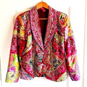 Vintage Sandy Starkman Pink Beaded Sequin Embellished Patchwork Jacket